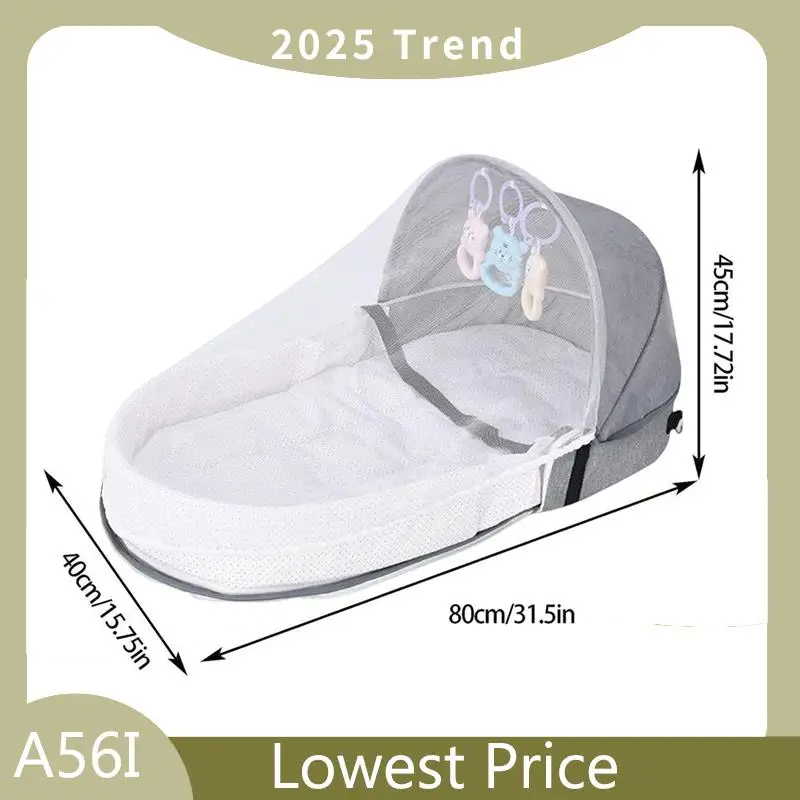 Especial para acampamento berço de bebê portátil com rede e toldo ninho dobrável cama de bebê para cama infantil berço para bebê cinza