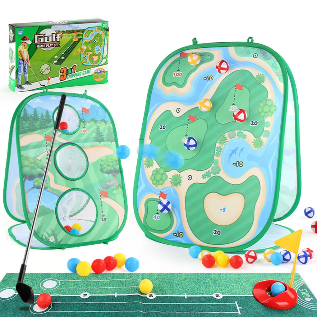 Kids Golf Chipping Game Mat Set Dart Target Mat With Golf Club Sticky Ball Golf Hitting Training Mat Outdoor Game Toy Set