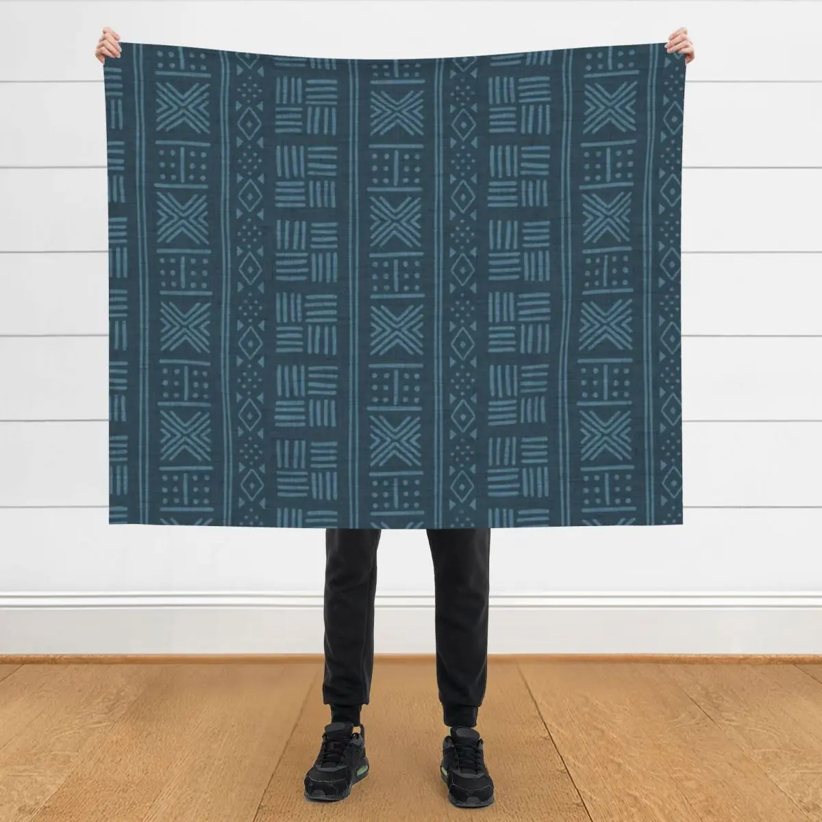 

Petrol blue-green dots, lines and stripes on textured cloth - abstract geometric pattern Throw Blanket Kid'S Blankets