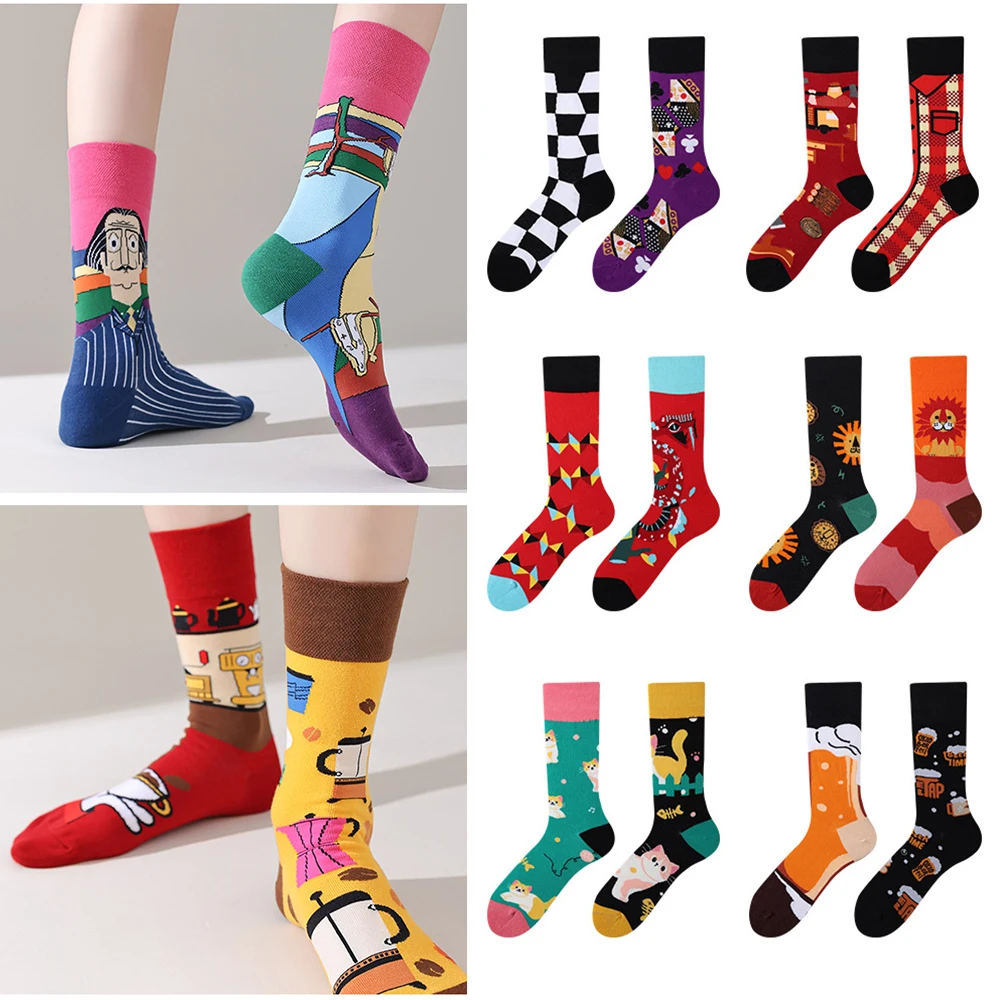 

1 Pair Trendy Couple Socks Cartoon AB Tide Outdoor Sports Long Tube Cotton Socks Creative Men and Women For 4 Seasons