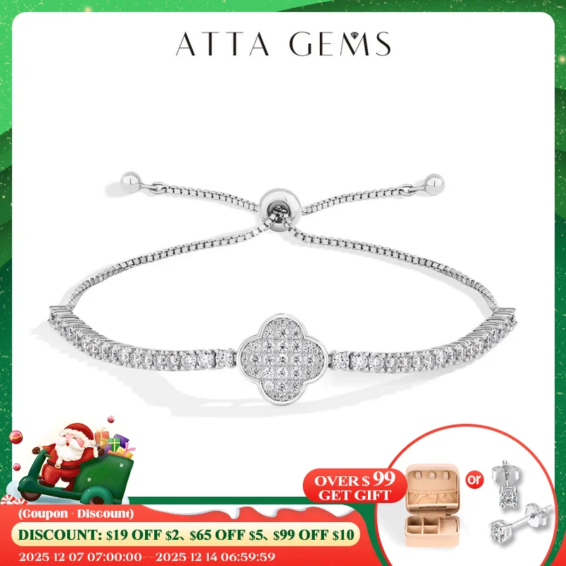 

ATTAGEMS Luxury Full Moissanite Diamond Tennis Bracelets D VVS1 925 Sterling Silver Gold Plated For Women Wedding Jewelry 16+8cm