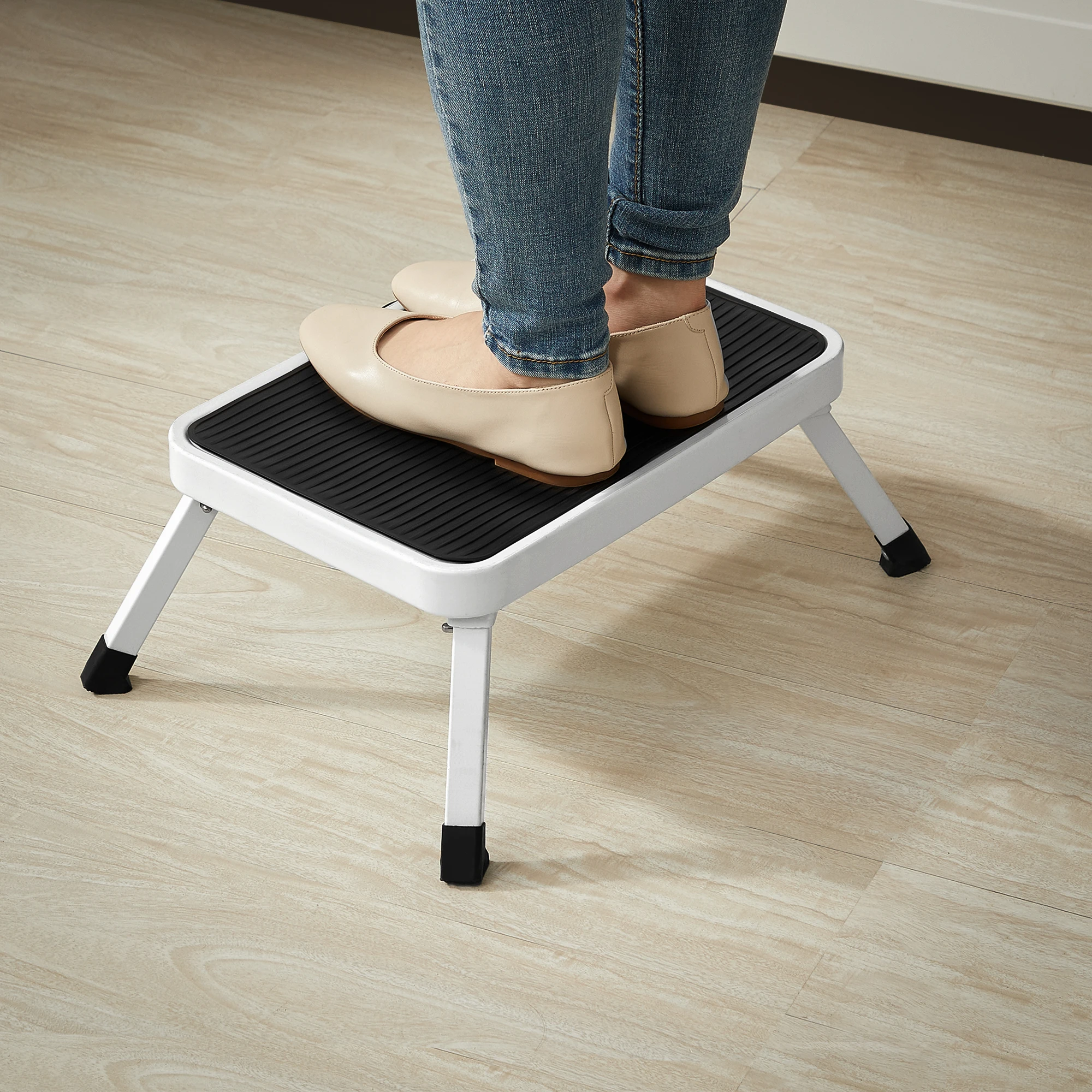 SONGMICS Opstapkruk, Trapladder, Opklapbare rit, Stalen ladder met één trap, Antislip opstapje, Tot 150 kg