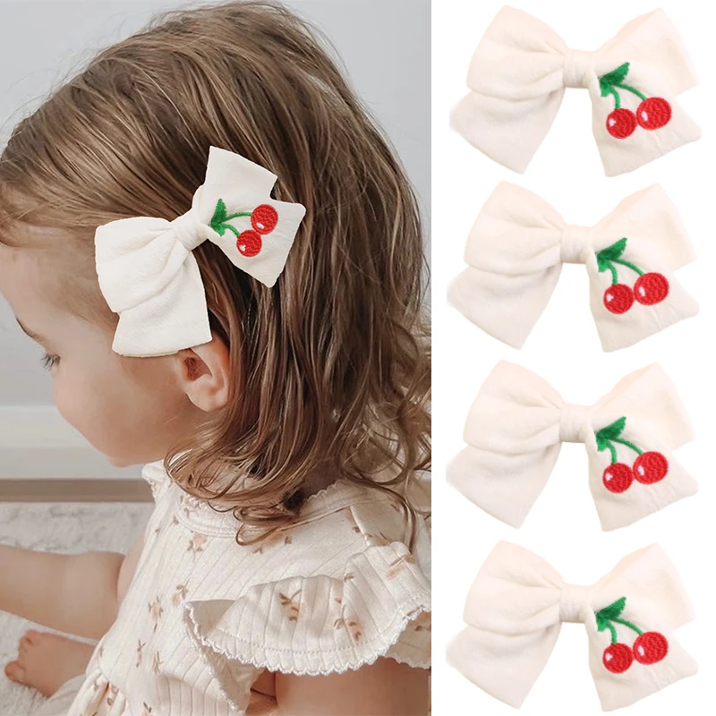 

Oaoleer 1Pcs New Cherry Embroidered Hair Bow Clips for Kids Girls Cute Bowknote Barrettes Hairpin BabyHeadwear Hair Accessories