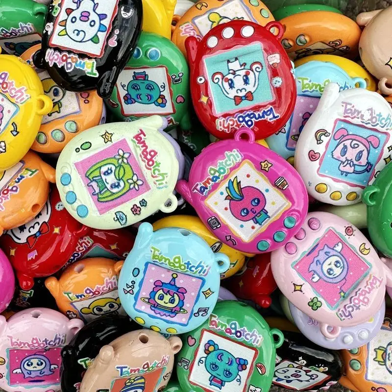 Painted Cartoon Multiple Styles Double Sided Print Tamagotchi Game Console Bead Phone Key Chain Charm DIY Jewelry - view 2