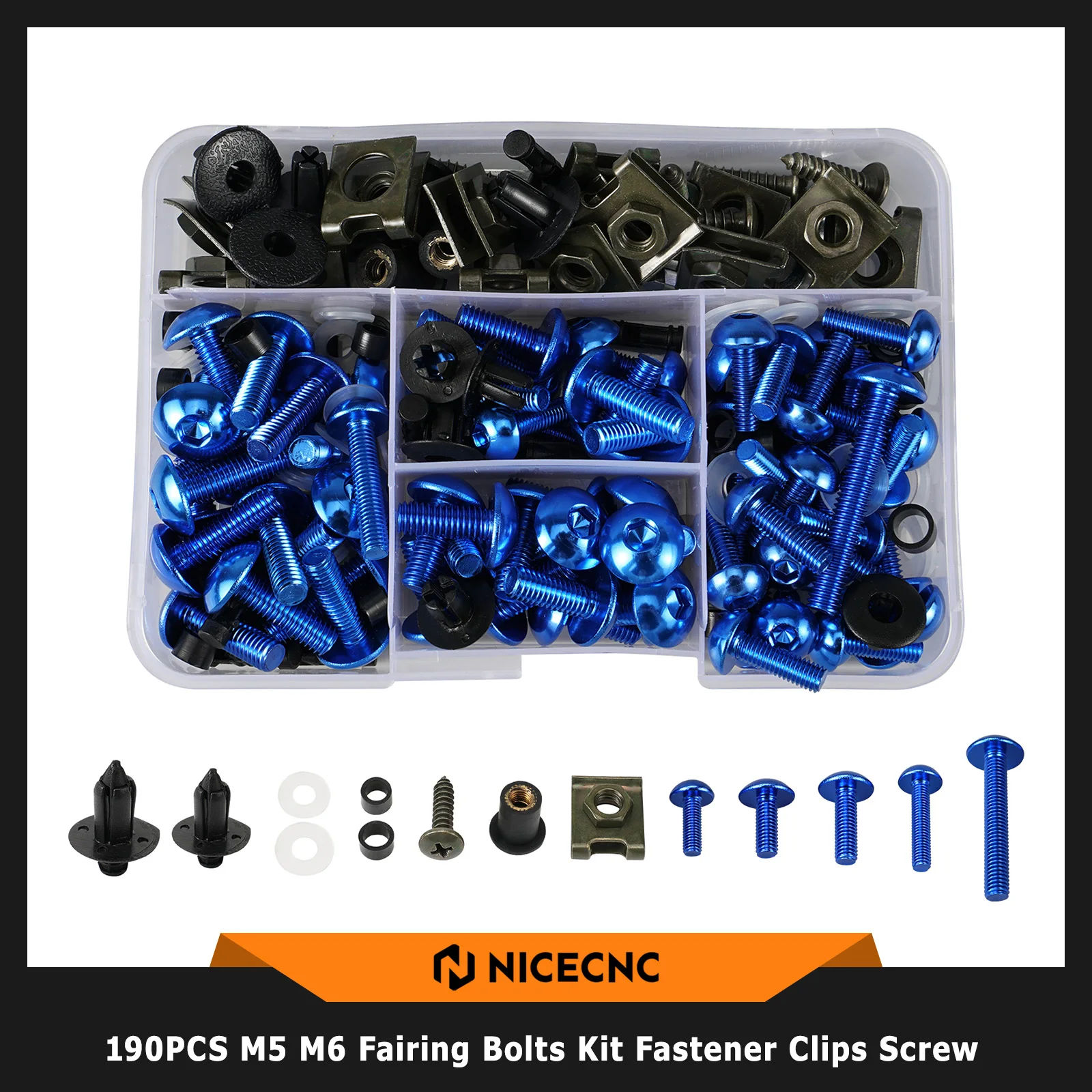 190PCS M5 M6 Fairing Bolts Screws Kit For YAMAHA YZF R1 R3 R6 MT03 MT07 MT09 MT10 Tracer 9 GT FJR1300 XSR700 900 Super Ténéré