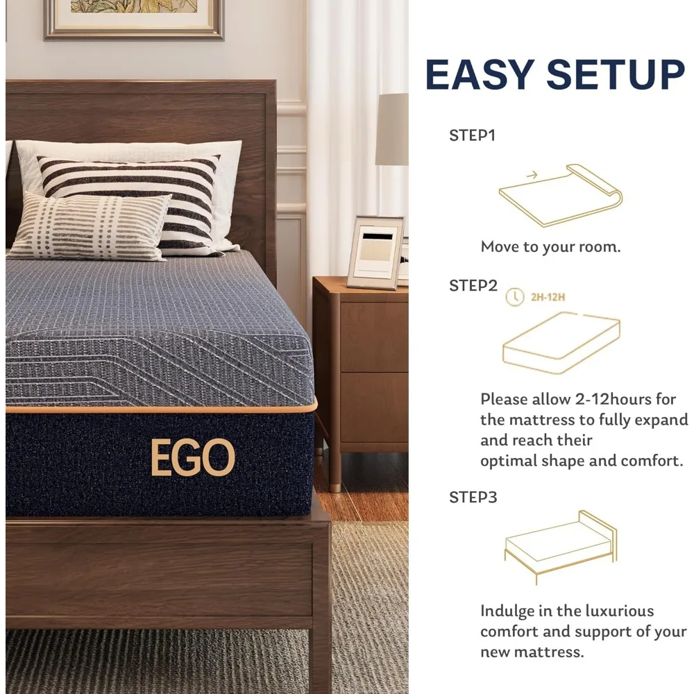 مرتبة كوين مقاس 12 بوصة مع رغوة الذاكرة من جل النحاس لتخفيف آلام الظهر ودعم علاجي، صنع في الولايات المتحدة الأمريكية #6