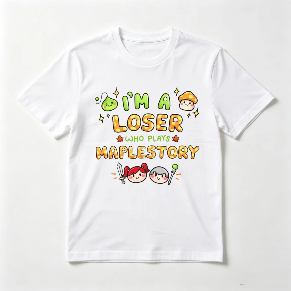 I'm A Loser Who Plays Maplestory T-Shirt Funny Gift for PC Game Lover T Shirt Pixel Syle Cartoon Graphic Printed Man Women Tees