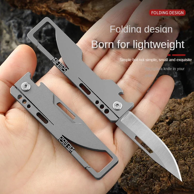 Titanium Alloy Keychain Knife Bottle Opener Outdoor Portable High Hardness Folding Knife Sharp Open Box Express Knife Pendant