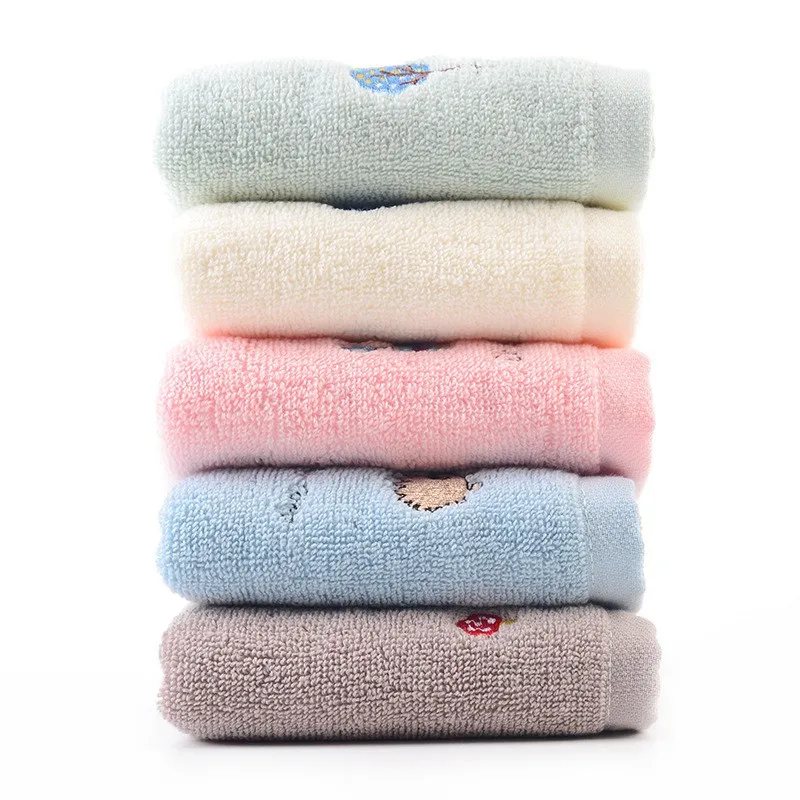 1Pc 25x50cm Cartoon Hedgehog Embroidery Cotton Water Absorbent Children Kids Bathroom Hand Face Towel