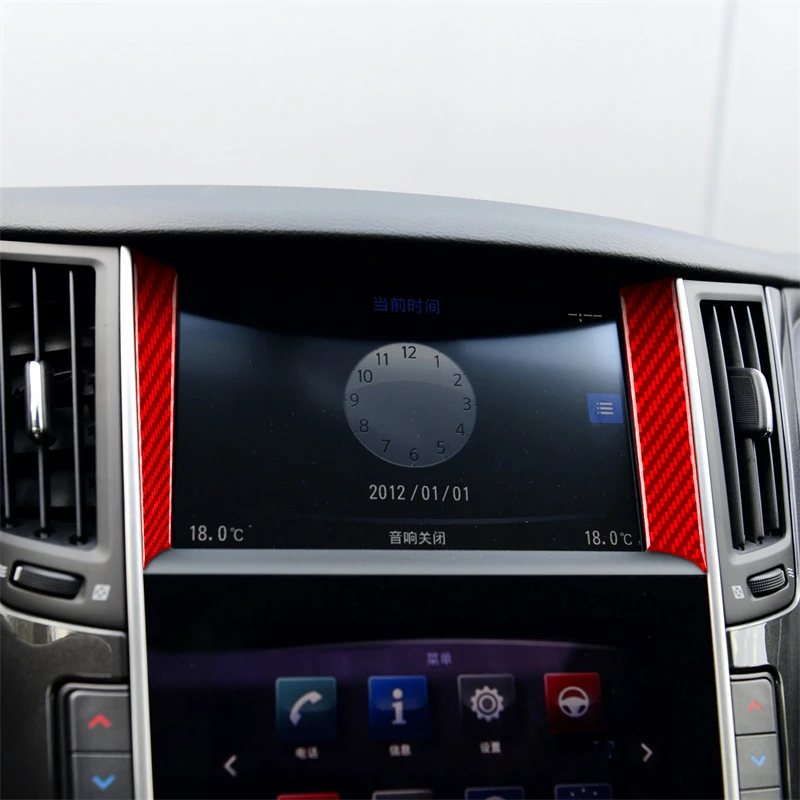 Real Carbon Fiber Car Center Control Both Sides Soft Sticker Cover Trim Interior Accessories Suitable for Infiniti Q50 2014-2020