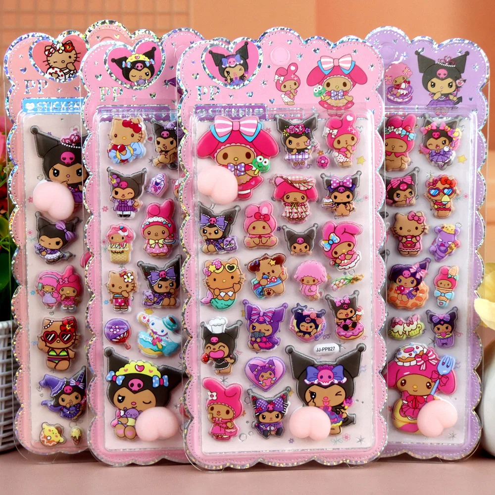 4 stks Kawaii Kuromi My Melody Butt Stickers Zacht Knijpbaar Decomprimeren Speelgoed DIY Laptop Gitaar Telefoon Leuke Decoratie Bubble Sticker