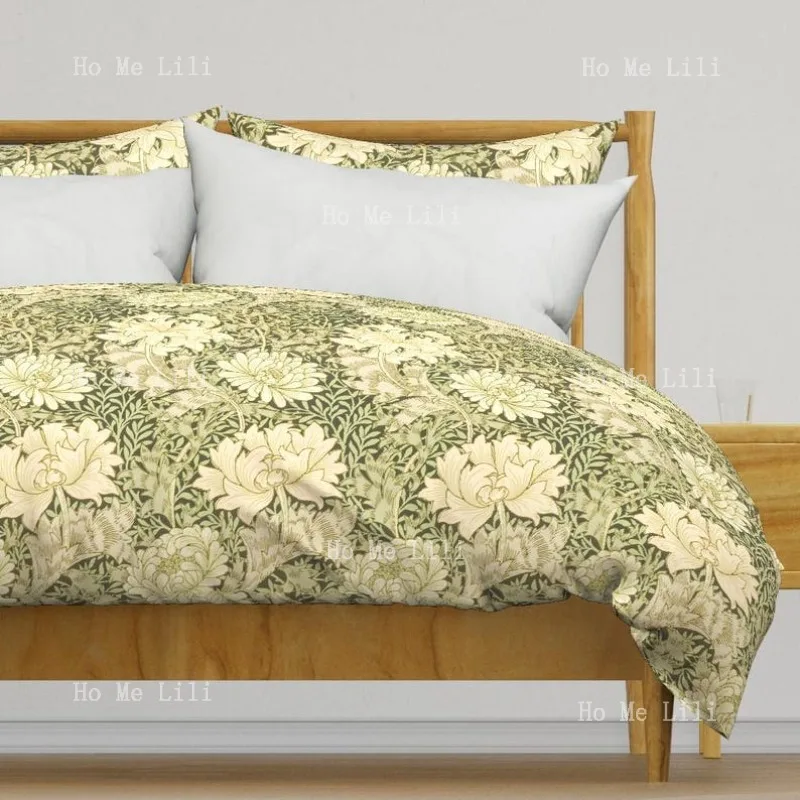 

Постельное белье William Morris с хризантемой 1897, большой комплект пододеяльников из зеленого хлопчатобумажного сатина для искусства и рукоделия