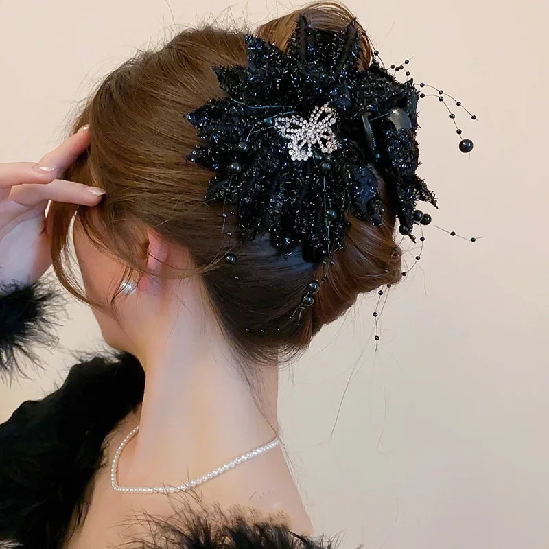 Grampos de garra de cabelo com strass de dupla face, borboleta, flores, temperamento elegante, acessórios de cabelo de alta qualidade para mulheres