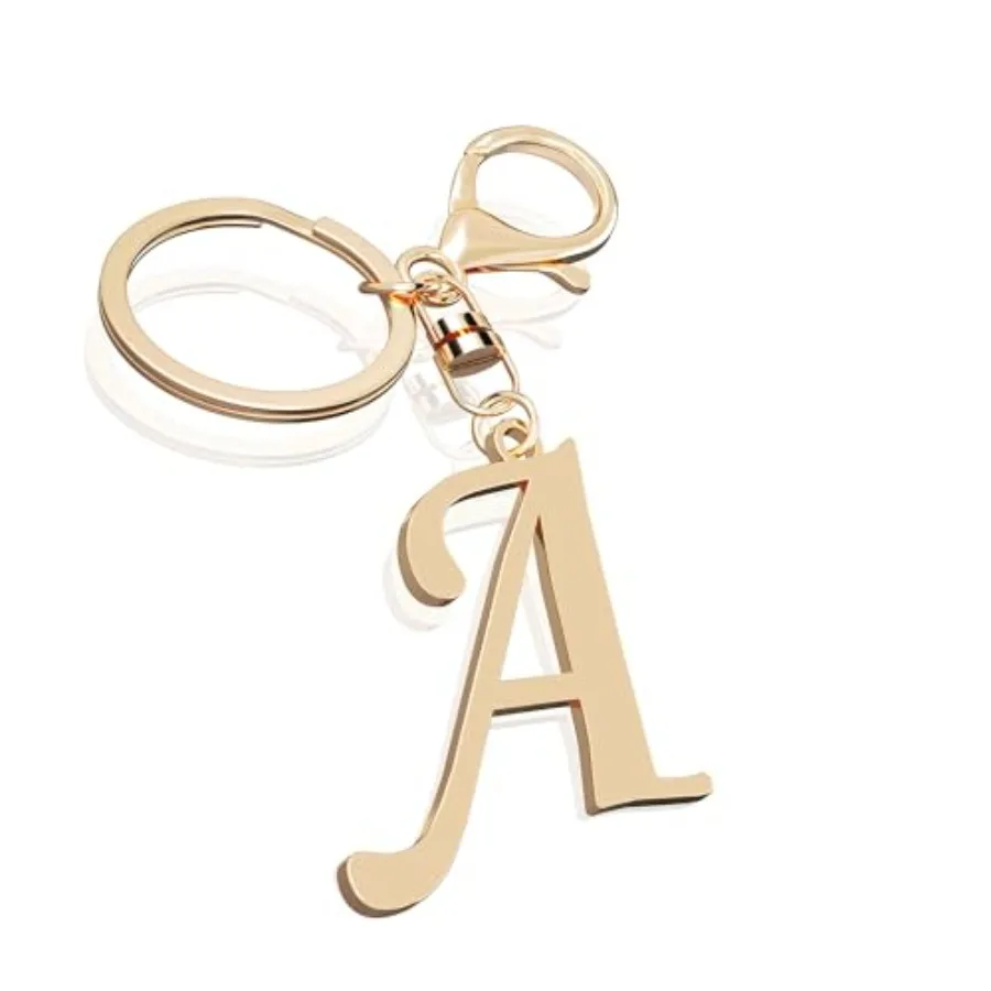 

Cute Stainless Steel Gold Initial Letter Keychain for Women Girl, Charms for Key Handbag Backpack Bag, Personalized Gift