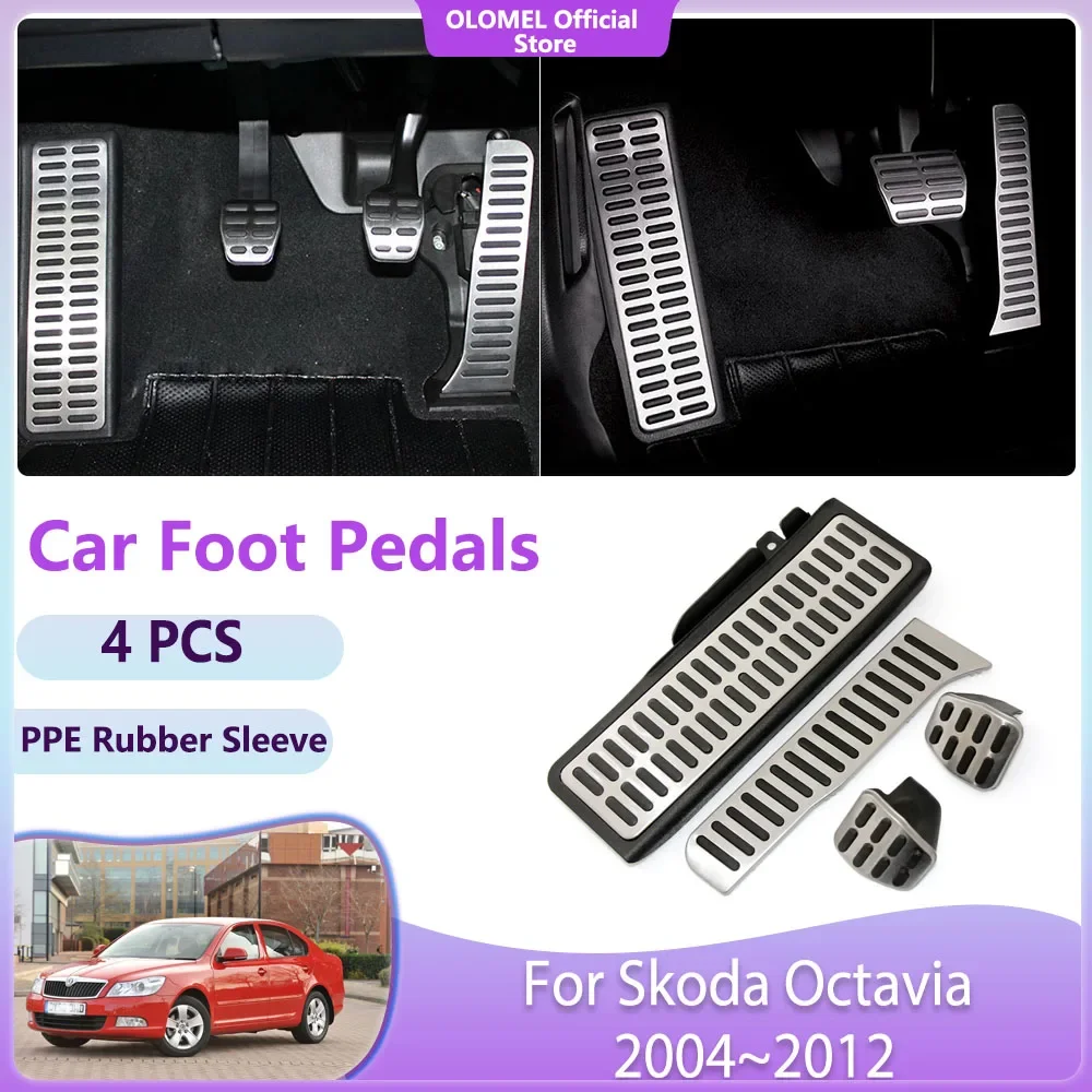 Car Foot Pedals For Skoda Octavia Laura Scout Mk2 Mk3 1Z 5E 2004~2012 Stainless Steel Brake Non-slip No Drilling Alloy Covers