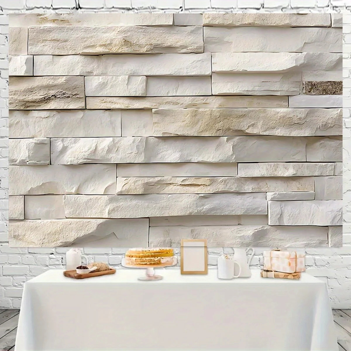 Großer, eleganter Steinwand-Hintergrundstoff – realistisches Textur-Steindesign, Jubiläums- und Festivaldekoration – Polyester-Dekoration