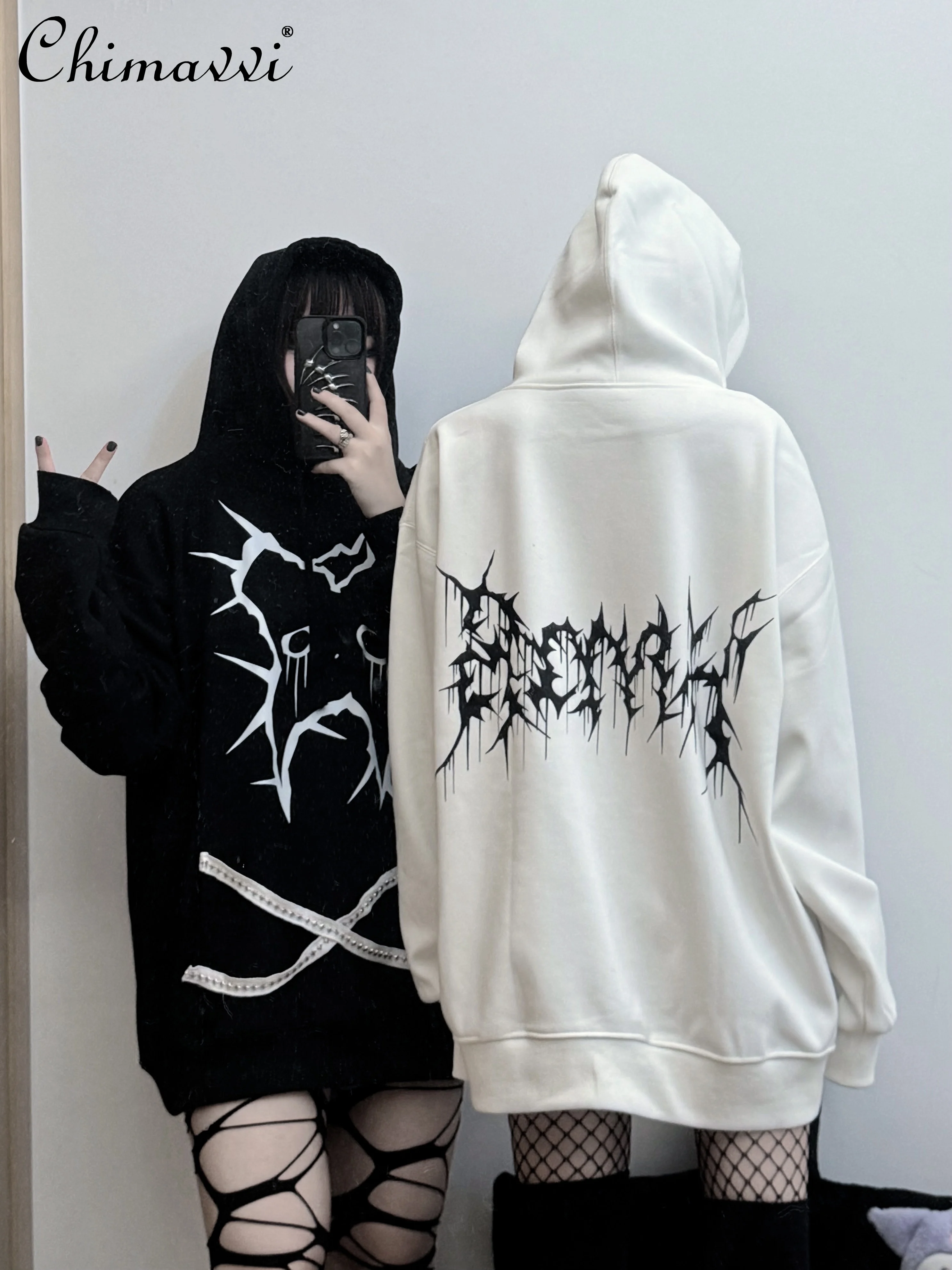 Original Harajuku Stil Fleece Hoodie Frauen Herbst Winter dunkle Mädchen drucken übergroße japanische Mine lose lässige Sweatshirts