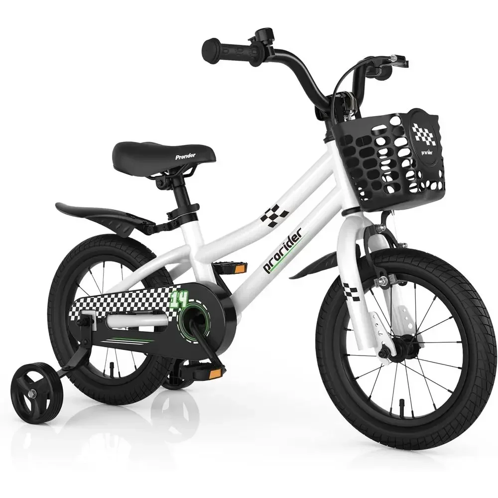 Kids 14-18 Bike with Training Wheels, Basket, and Dual Handbrake for Ages 3-8