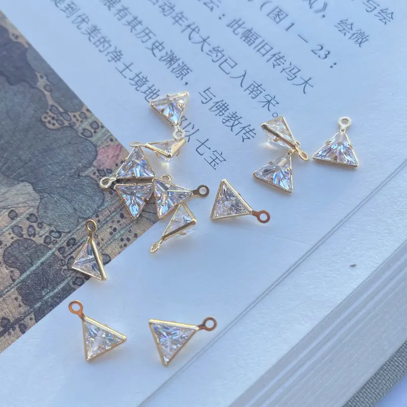 100pcs KC Gold Plated Geometric Square Triangle Drops Clear White CZ Pendant Connectors Charms DIY Tassel Earrings Making