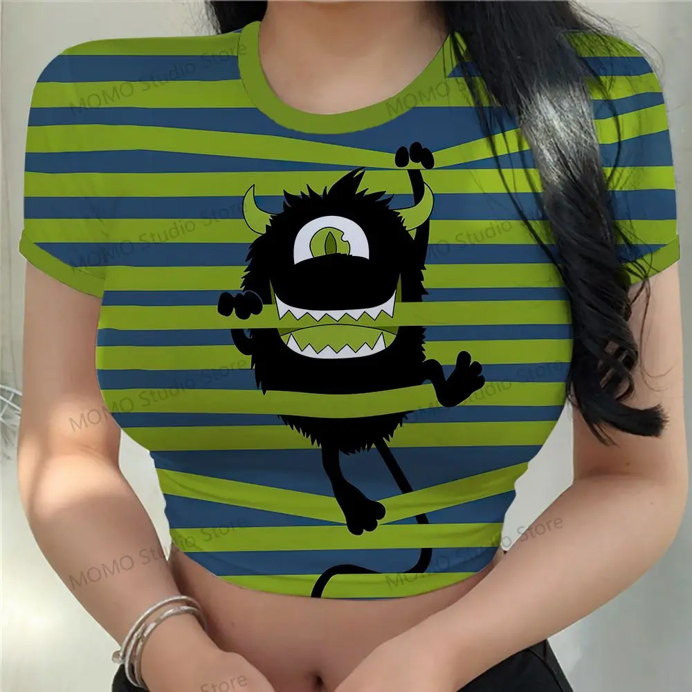 T-shirt da donna Cute XS-3XL Kawaii Monsters Inc. Crop Top Leisure 2024 adorabili vestiti economici abbigliamento vendita calda da donna Y2k Party