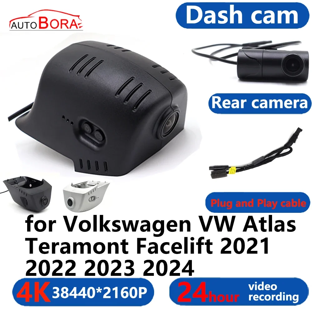 

AutoBora 4K Wifi 3840*2160 Car DVR Dash Cam Camera 24H Video for Volkswagen VW Atlas Teramont Facelift 2021 2022 2023 2024