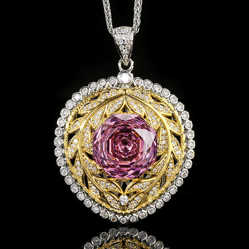 New jewelry with copper base and gold plating, millennium cut colored gemstone pendant with 14mm main stone