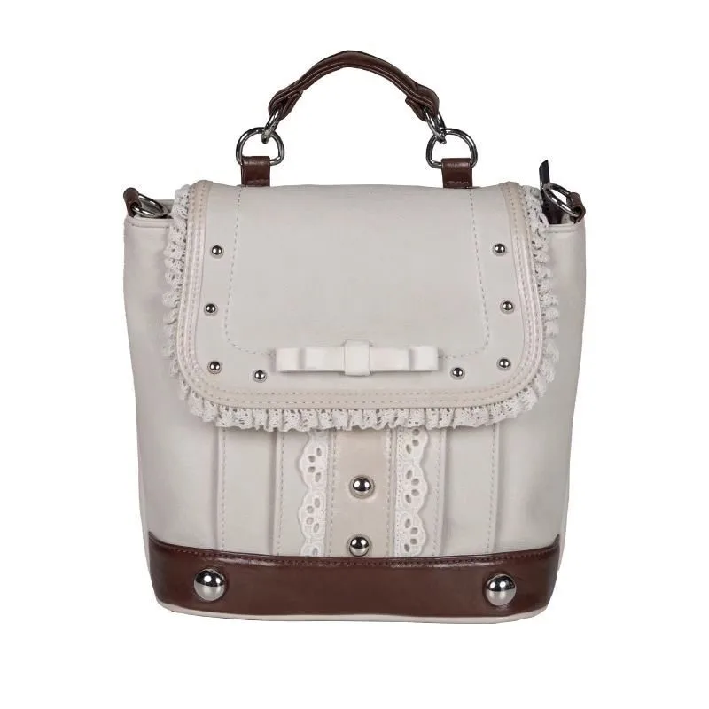 JIAERDI doux mignon dentelle Lolita sac à dos femmes Beige arc Rivet sacs à bandoulière dames multi-usages élégant doux Mochilas Mujer
