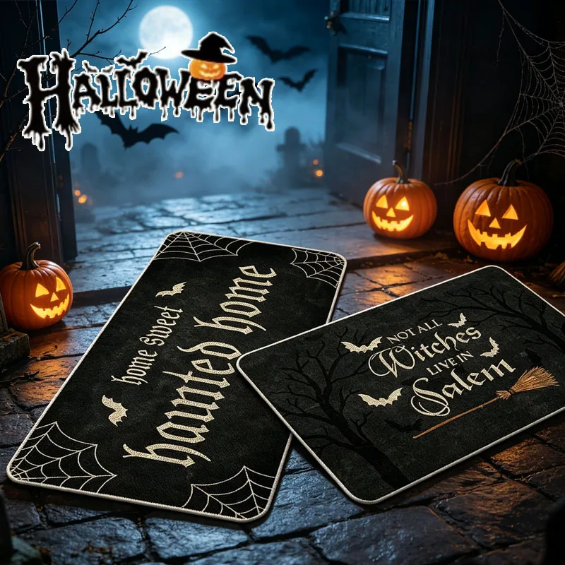 1-2PCS Halloween Rug Skeleton Pattern Non Slip Floor Carpet for Bathroom Kitchen Living Room Ghostly Home Decor