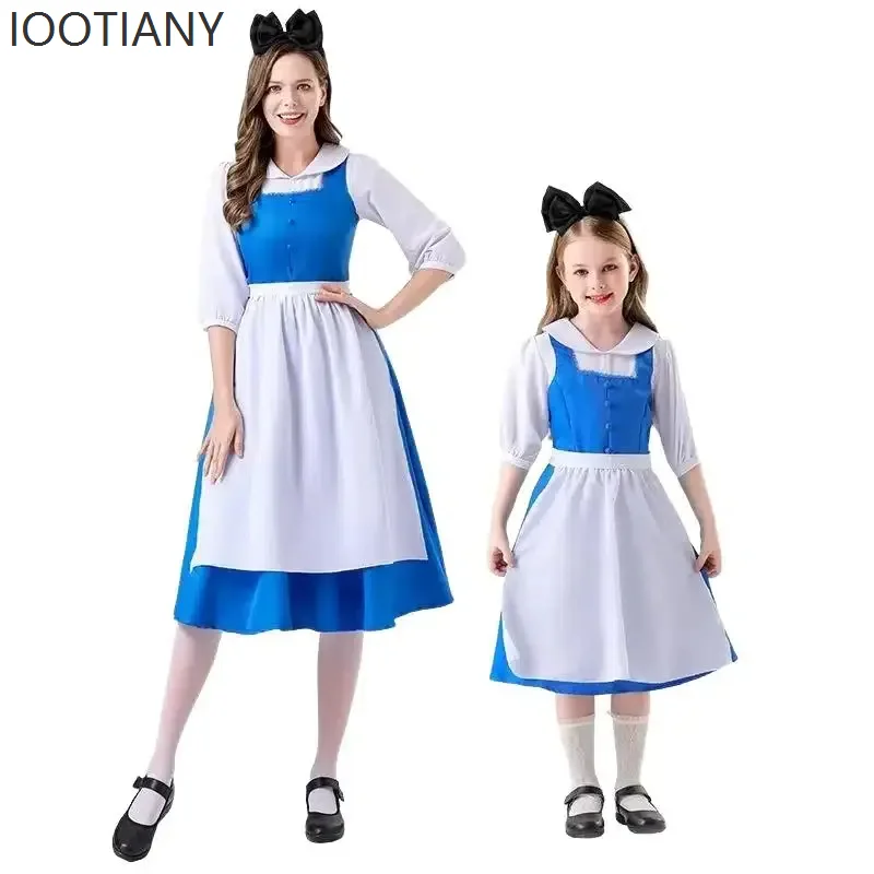 

Alice In Wonderland Maid Costume Lolita Cosplay Costume Mother And Daughter Dress Set Holiday Party Dress With Apron Headband