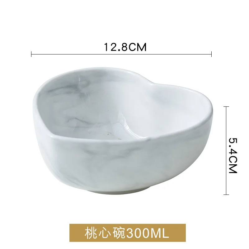 Marble Heart Shape Dinner Plate Bowl Spoon Set Food Dessert Salad Soup Ramen Noodle Bowl Dish Tray Ceramic Crockery Dinnerware