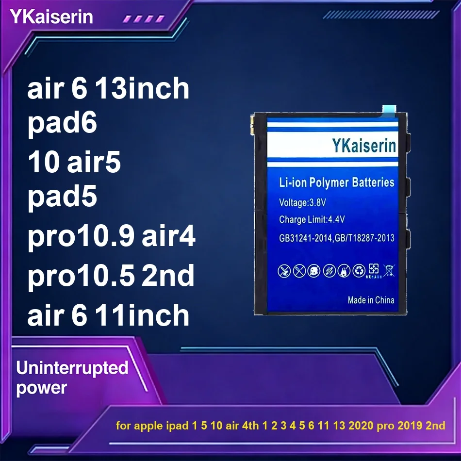 

Аккумулятор для планшетов Apple iPad 1, 5, 10, Air 4-го поколения, 1, 2, 3, 4, 5, 6, 11, 13 (2020), Pro (2019, 2-е поколение) — 6400-11000 мАч (совместим с Pro 10.9, Air 4, PAD 5, PAD 6)