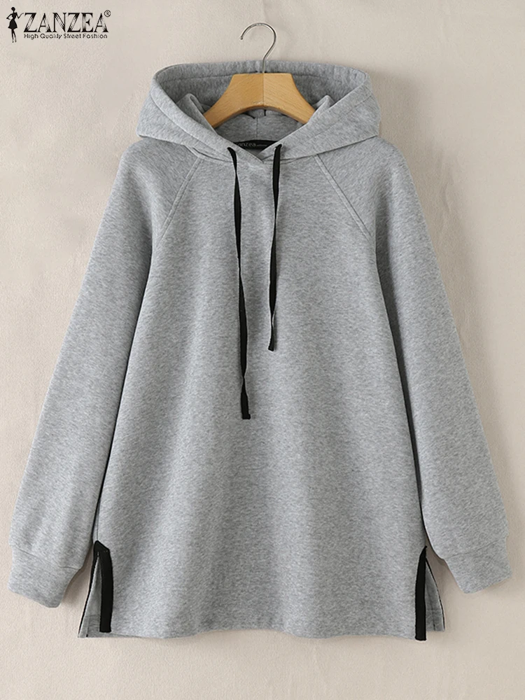 ZANZEA Kleurblokpaneel Los casual sweatshirt met splitzoom Mode Dames Herfst Truien met capuchon en lange mouwen Koreaanse stijl Hoodies