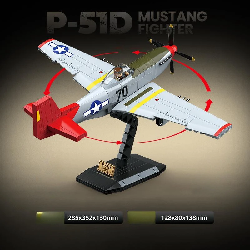 New WW2 USA Military Weapons P51D Mustang Fighter Building Blocks Model Army DIY Bricks Plane Soldier Toys For Kids Gift 580PCS