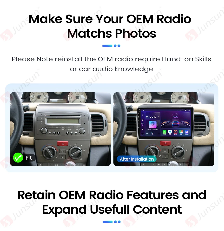 Junsun Android Auto Autoradio für Lancia Ypsilon 2006 2007 2008 2009 2010 2011 Multimedia Wireless Apple CarPlay Intelligente Systeme IPS Touchscreen Stereo Video Player 2 Din Autoradio Head Unit Navigation BT GPS 4G WIFI FM AM DSP RDS SWC – Detail 2