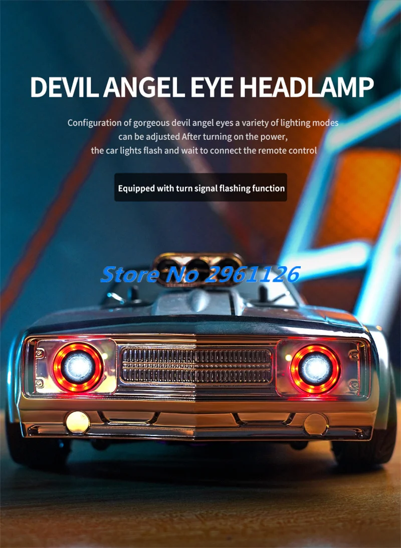 RC Racing  CAD Retro 55KM/H High Speed Remote Control Car 2.4G 4WD Angel's Eye Headlight Dual Tire Off Road Drift Racing RC Car