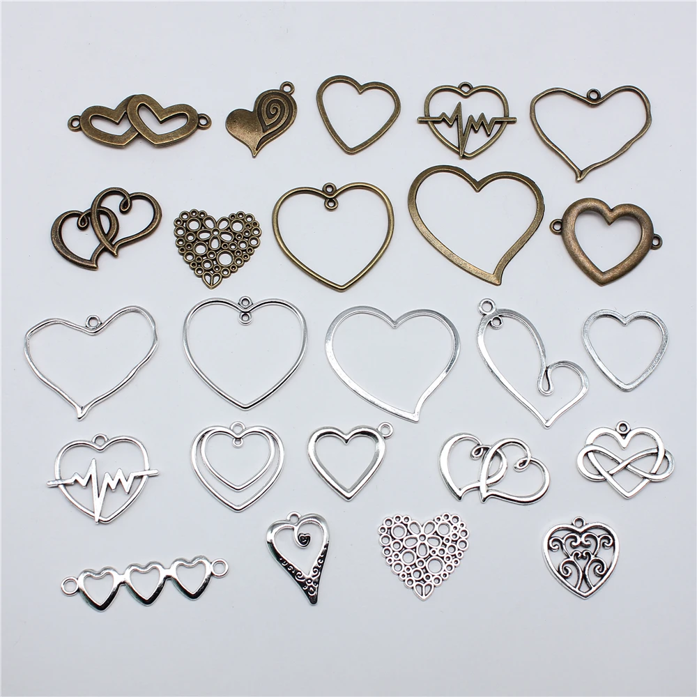 10pcs Hollow Hearts Connector For Jewelry Making Hollow Hearts Charms DIY Handmade Tibetan Finding Jewelry