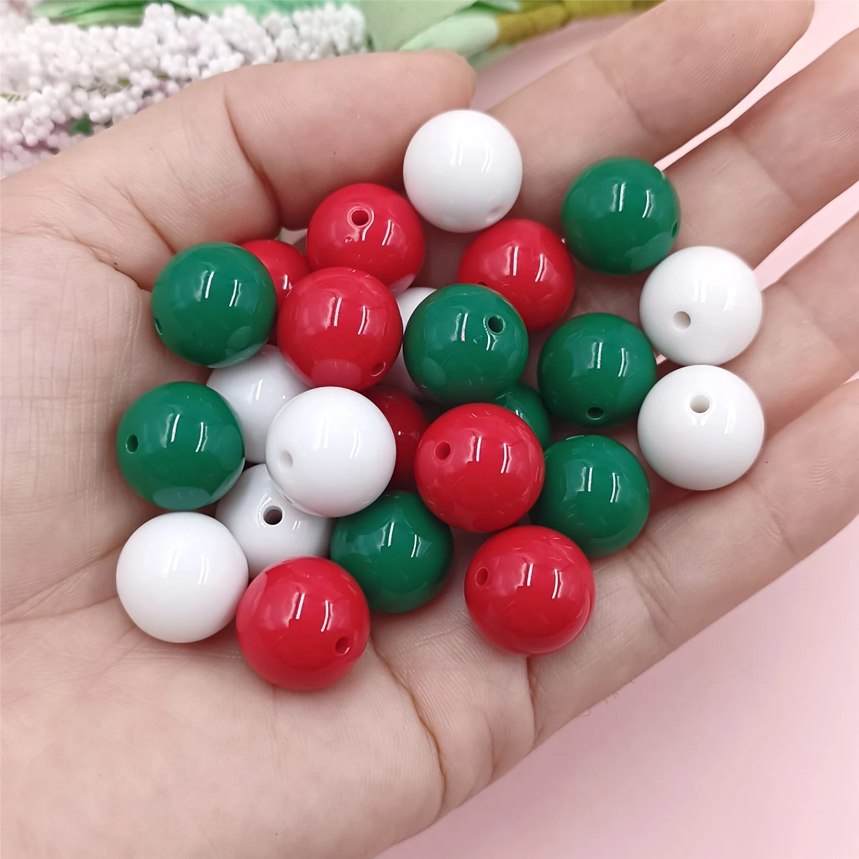 60Pcs/50Pcs/30Pcs 8-16mm Acrylic Round Christmas Style  Loose Beads DIY Necklace Bracelet Jewelry Making Accessories