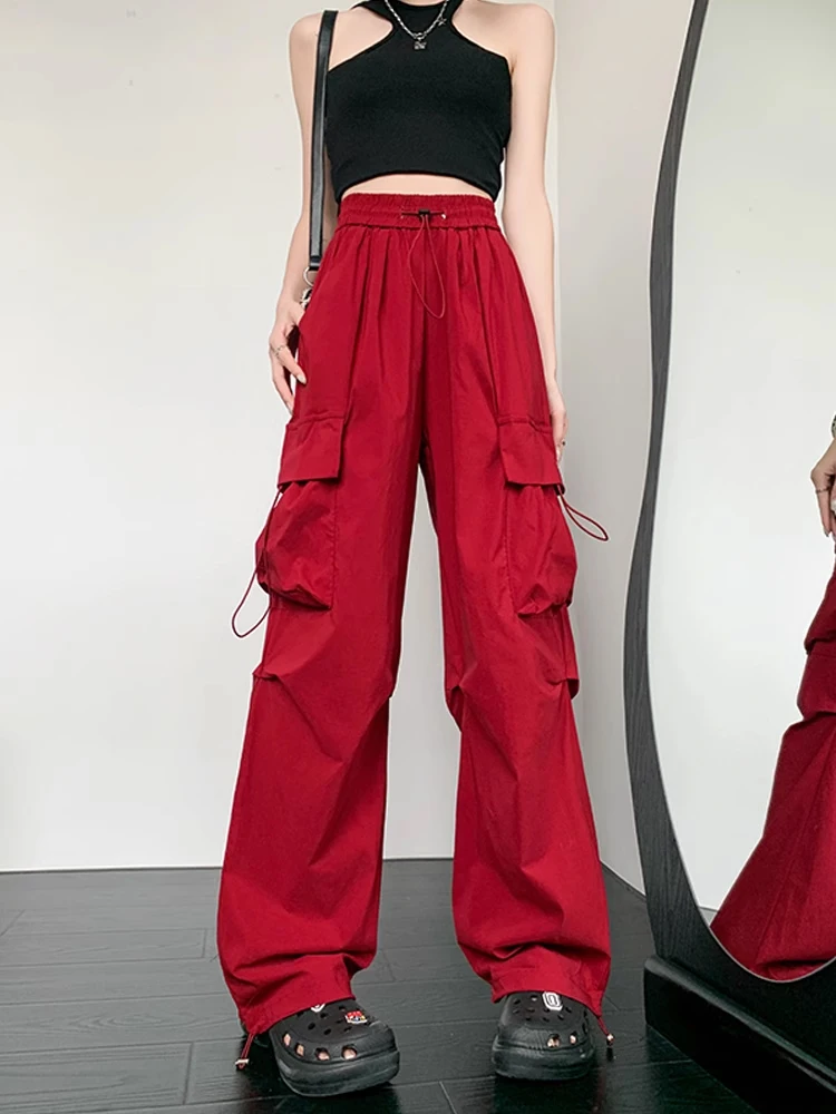 

American Style Quick Dry Work Pants Women's Summer Thin High Waist Loose Cuffed Casual Wide Leg Sports Pants