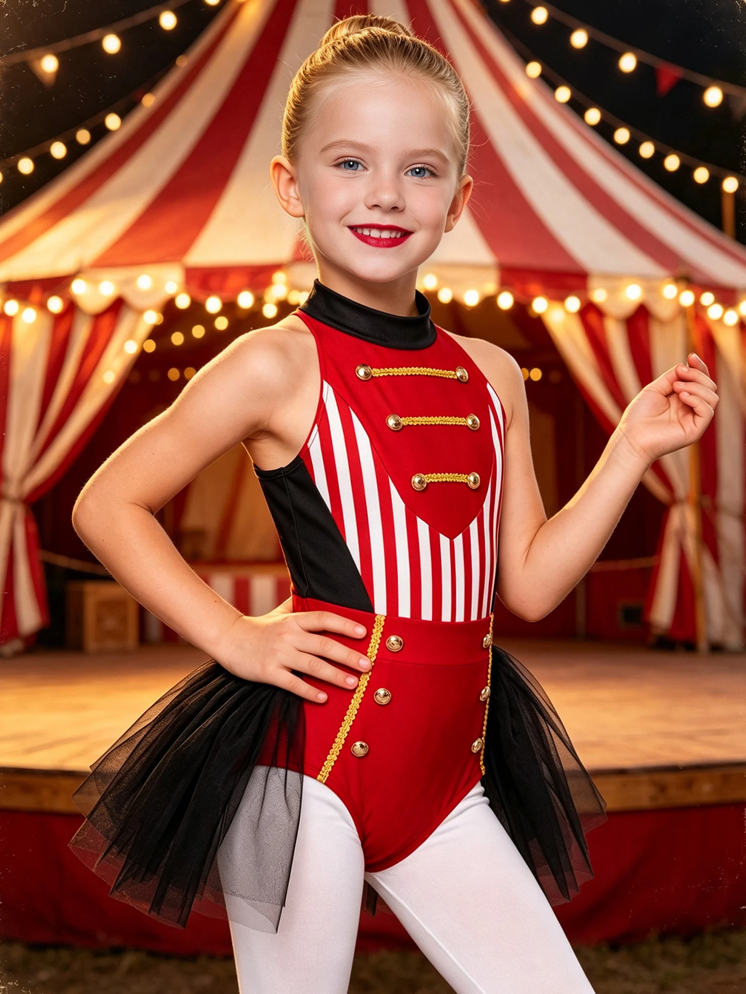Medieval Circus Ringmaster Dance Leotard Drum Majorette Performance Clown Fancy Tulle Skirted Halloween Carnival Cosplay Costume view 6