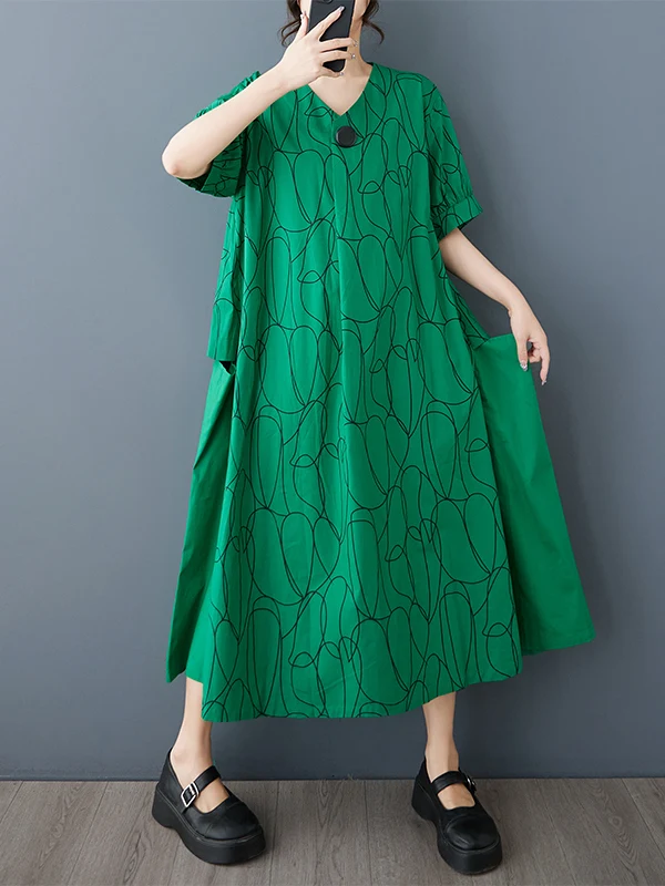 فستان نسائي صيفي جديد بمقاسات كبيرة، تصميم عصري مطبوع برقبة على شكل V، فضفاض ونحيف، مضاد للشيخوخة، تنورة على شكل حرف A، أسلوب... #3