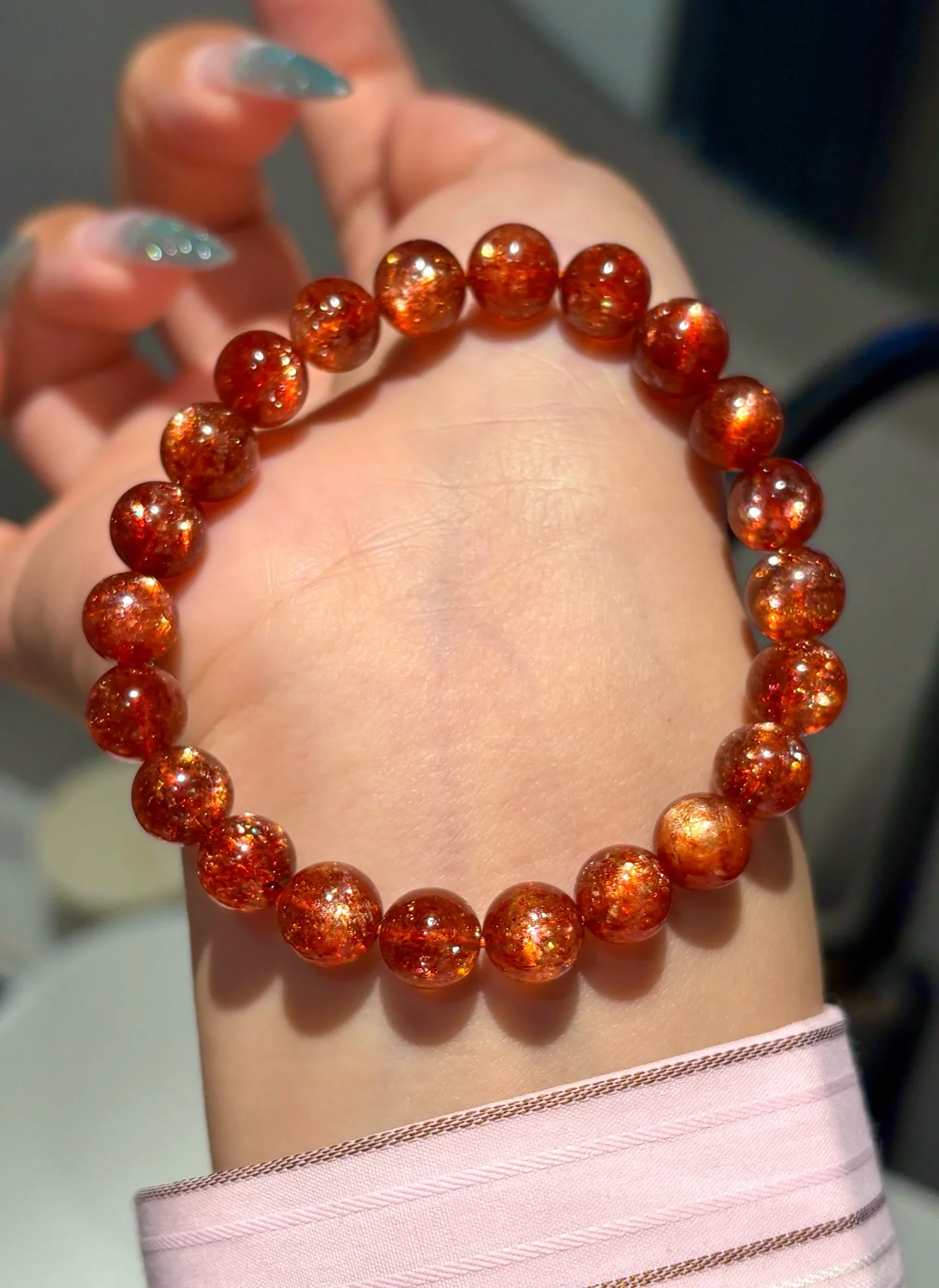 8mm Natural Gold Sunstone Bracelet Jewelry For Women Men Reiki Gift Healing Energy Crystal Round Beads Stone Strands AAAAA