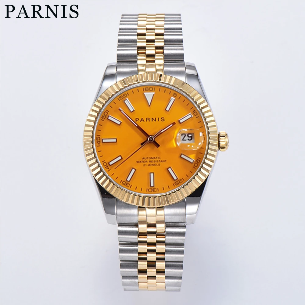 

Parnis 39.5mm Stereosc Bezel Elegant Luminous Marker Automatic Men Wristwatch Sapphire Crystal