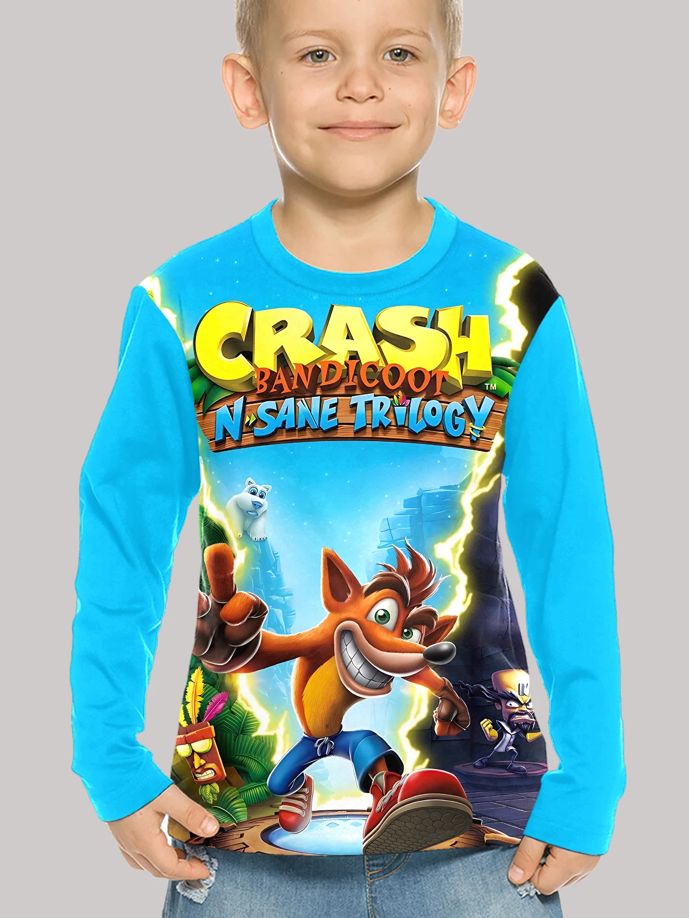 Crash Bandicoots 3D Print Children T-Shirt Long Sleeve Spring Fall Clothes Casual Round Neck Boys and Girls Tops