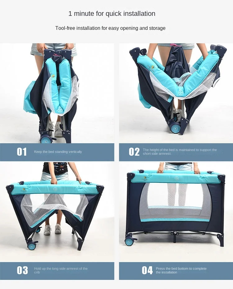 سرير أطفال بطابقين محمول خالي من التركيب وقابل للطي لحديثي الولادة سرير مهد مناسب للأطفال من عمر 0 إلى 3 سنوات مع ناموسية #2