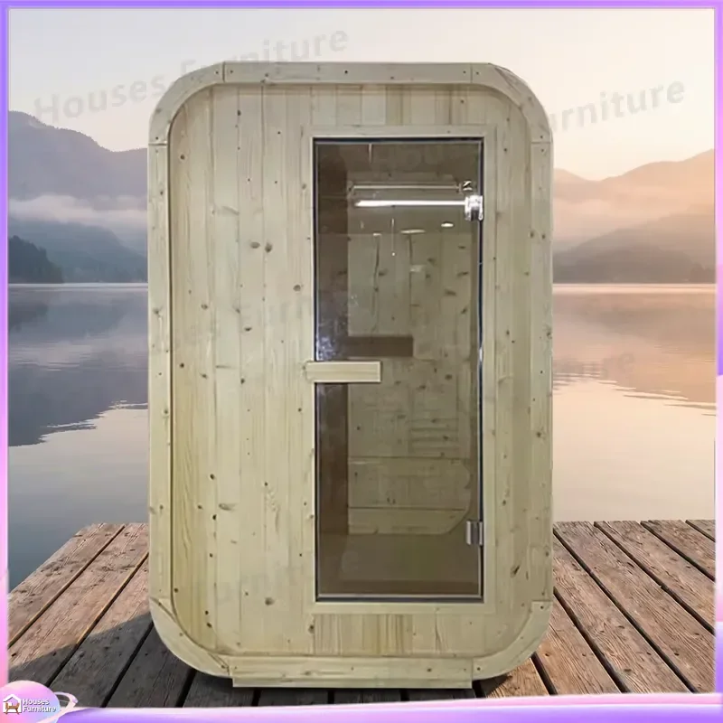 Modern Smart Indoor Outdoor Sauna for 1-2 People Solid Wood Cube Dry Steam Red Light Therapy Portable Home Spa Shower Cabin