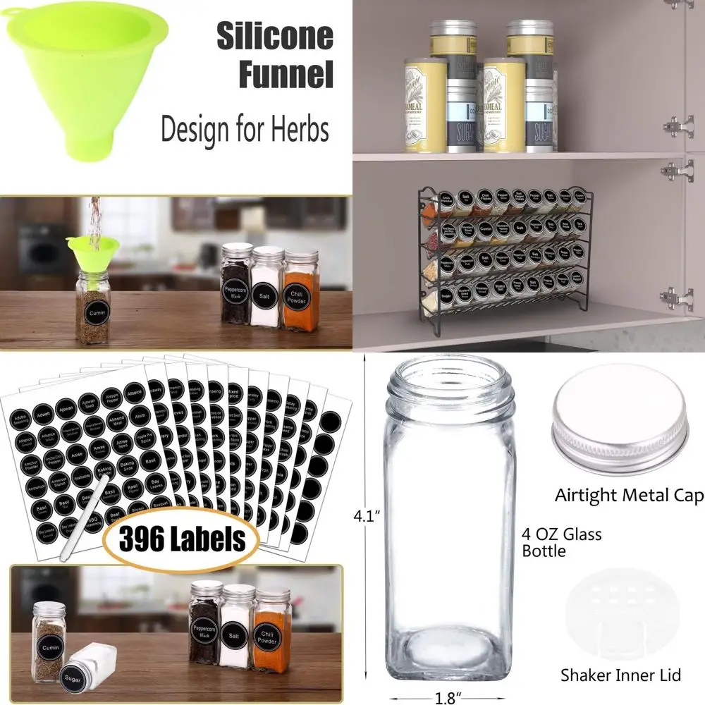 

Набор органайзеров для специй на 36 баночек с этикетками, меловым маркером и воронкой, монтируемым на стене или столешнице, черный