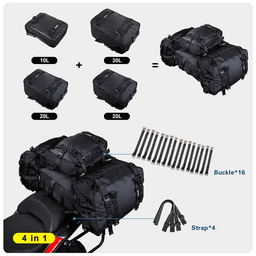 Rhinowalk Motocycle Pannier Bag Large 30L Luggage Pack Multi-Function Waterproof Rear Rack Trunk Motorcycle Side Bag for Travel