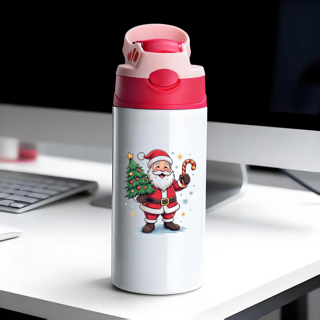 

304 stainless steel thermal cup + cartoon Santa Claus straw cup + kids cup set - Essential Christmas Gift
