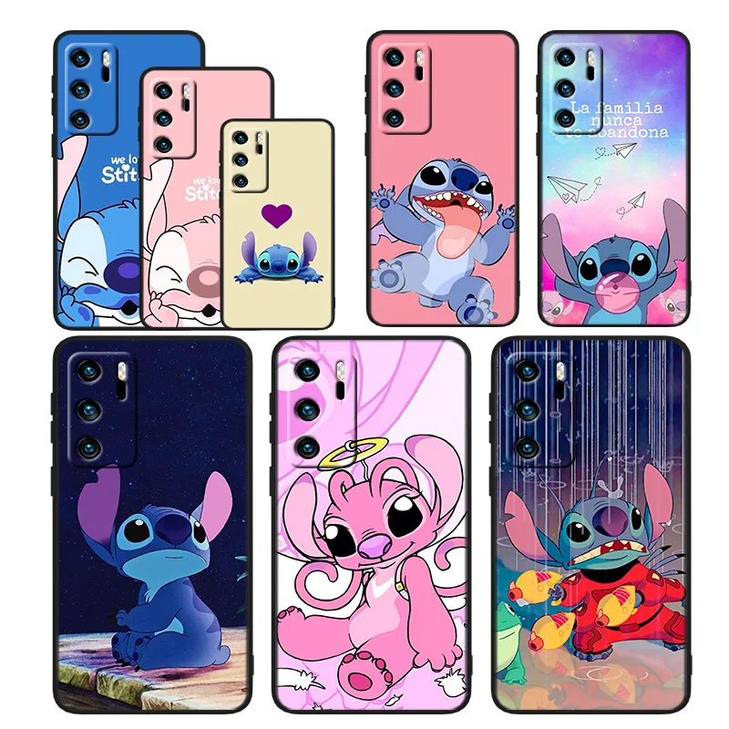 Lilo Stitch For Huawei P50 P40 P30 P20 P10 P8 Pro Lite E 2017 5G Black Silicone Soft Luxury Phone Case Capa