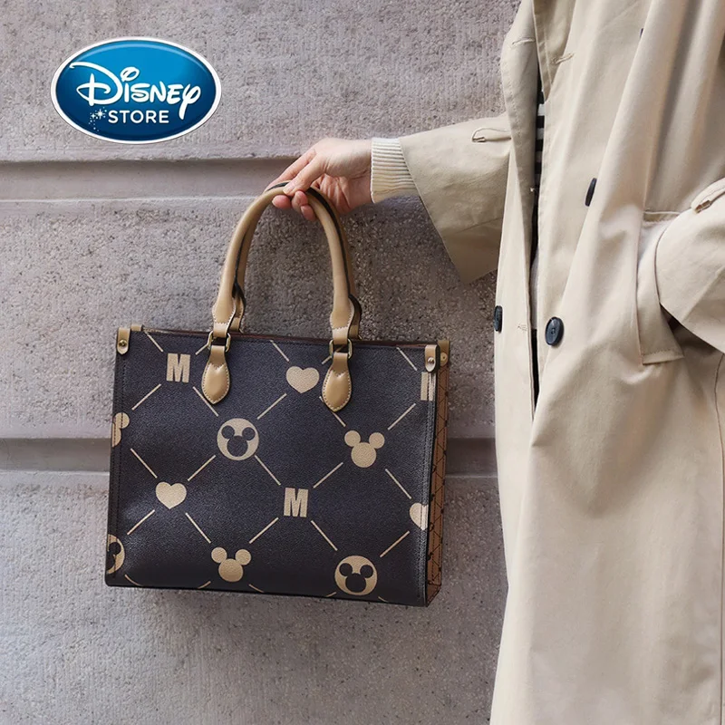 Disney-bolso de hombro portátil de alta calidad para mujer, bolsa de almacenamiento de cuero de gran capacidad, mochila de Mickey, juego de dos maletas